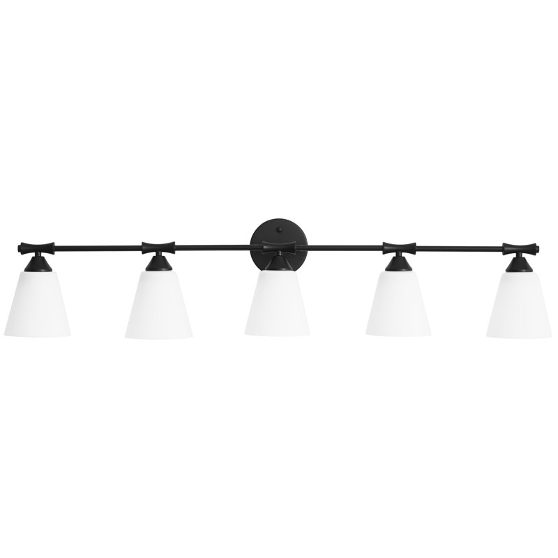 Elouan Dimmable Vanity Light With Cone White Glass Shade, Matte Black, 5