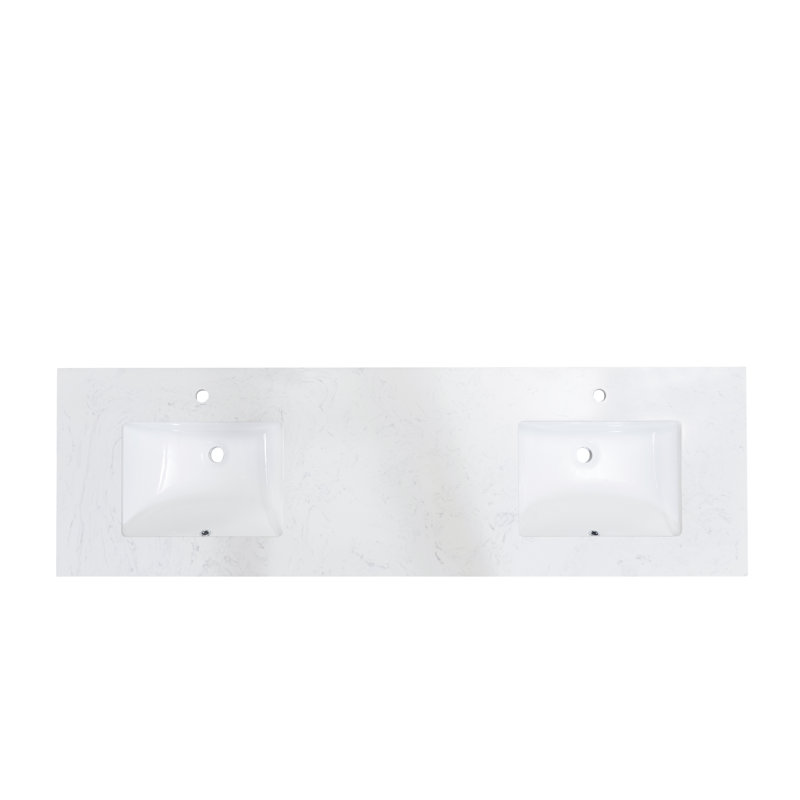 73" White Stone Double Sink Vanity Top with Ceramic Basins