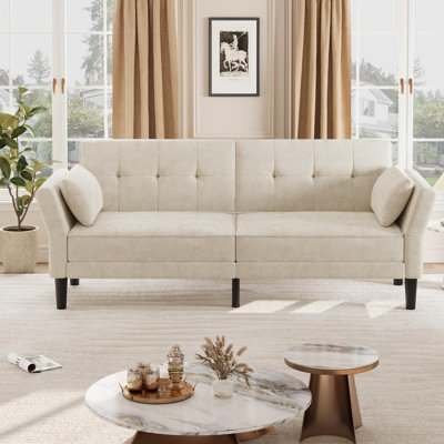 Canapé-lit de futon de 89 po, canapé-lit convertible en chenille moderne avec dossier et accoudoirs réglables, canapé-lit de futon confortable avec 2 coussins pour les appartements du salon