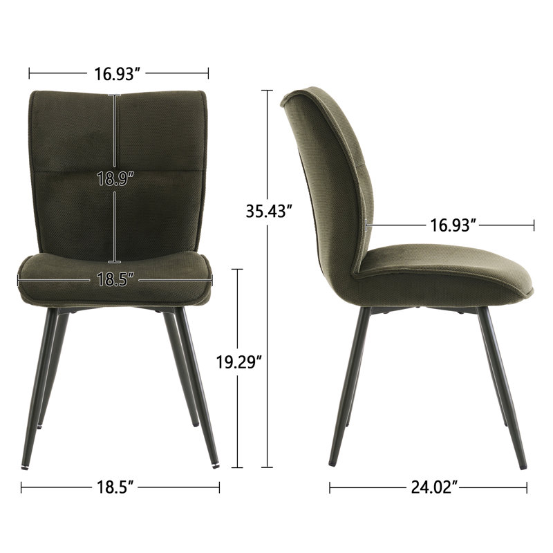 Fabric Upholstered Dining Chairs Metal Frame Side Chairs with Backrest for Kitchen Dining Room, Dark Green