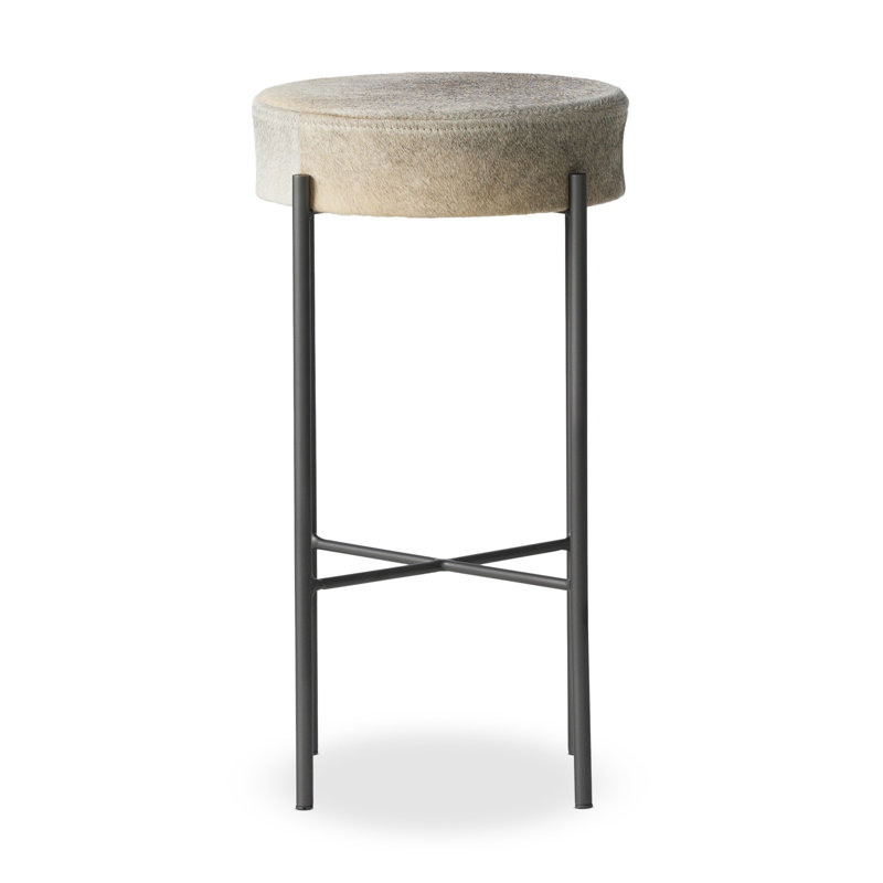 Nocona Upholstered Bar Stool, Black & White Speckled Hide/Leather, Bar Stool (30" Seat Height)