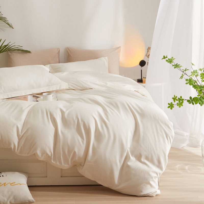  Ensemble de housse de couette respirante en microfibre lavée, Housse de couette double et 2 taies décoratives s, Blanc