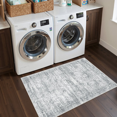 Tapis antidérapant lavable résistant aux taches pour le salon, la salle à manger et la salle à manger - gris 2 pi x 3 pi