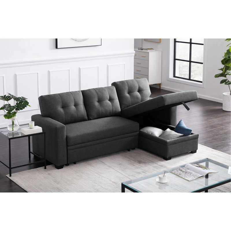 Upholstered Pull Out Sectional Sofa With Chaise
