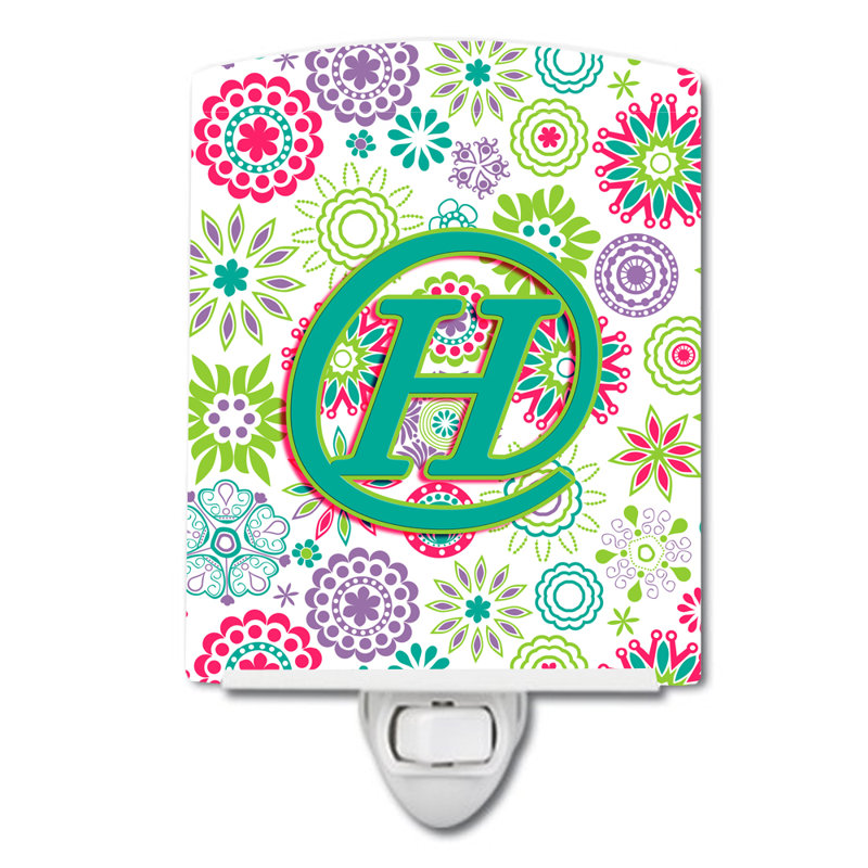 Éclairage de nuit en céramique fleurs initial, H