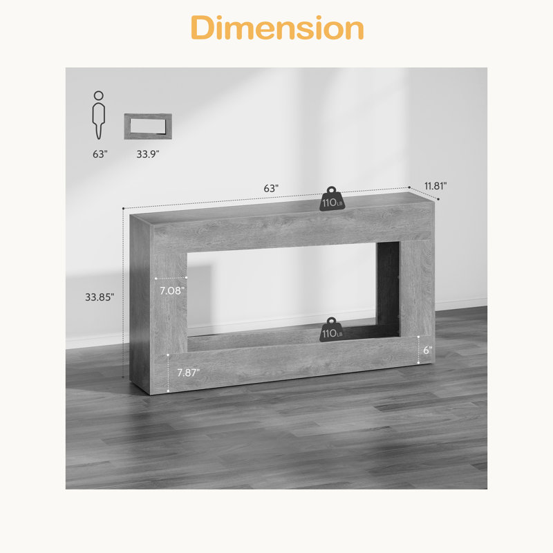 Console de 63 pouces en bois, longue table d'entrée avec tablette de rangement, canapé-lit Farmhouse étroit derrière le canapé pour le salon