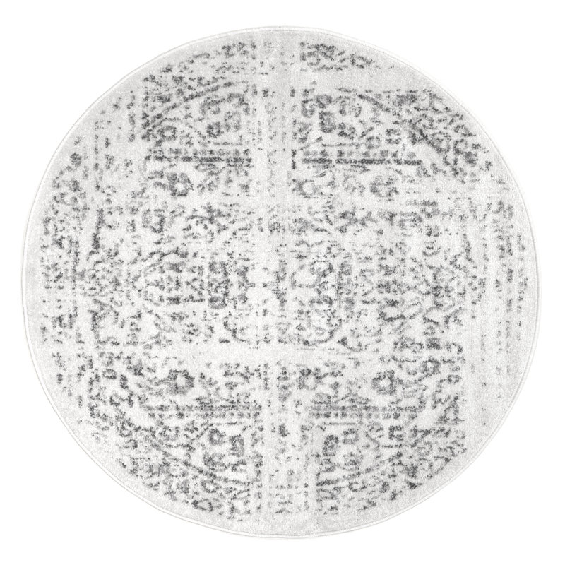 Etasha Vintage Traditional Medallion Gray Area Rug, Round 5'