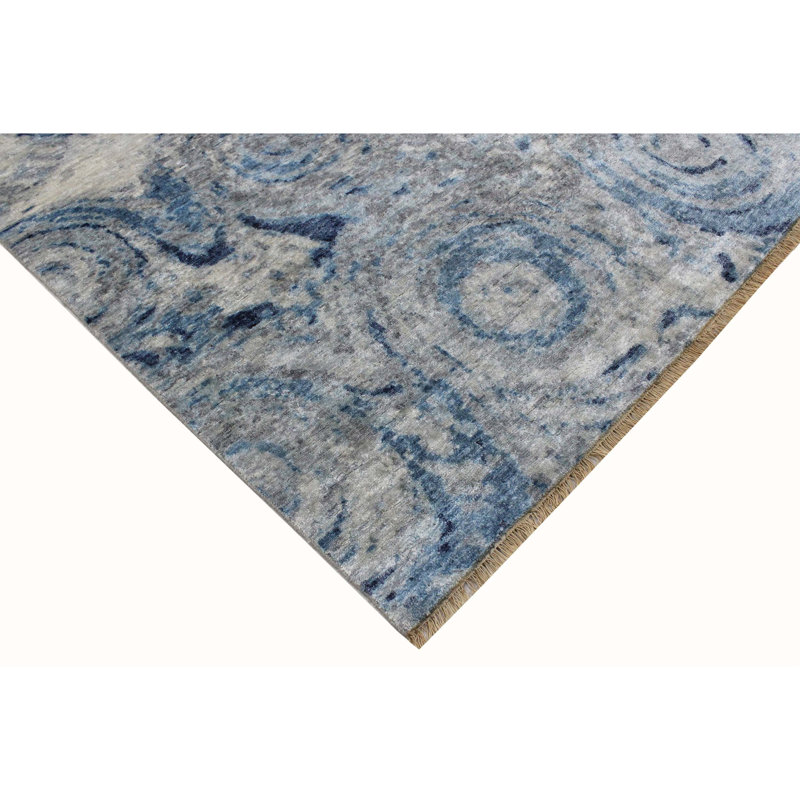 Hand Knotted Abstract Area Rug in Gray/Blue/Ivory, Rectangle 9' x 12'