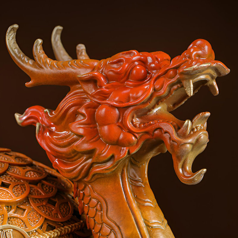 Statue de tortue dragon en laiton Wealth - Décoration de bureau exquise, Orange