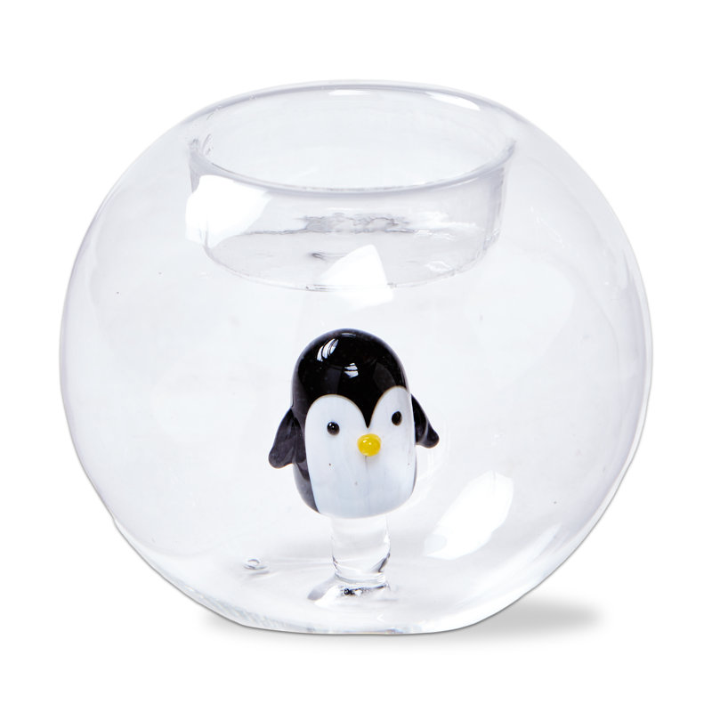 Penguin Globe Tealight Candle Holder Clear Glass Christmas