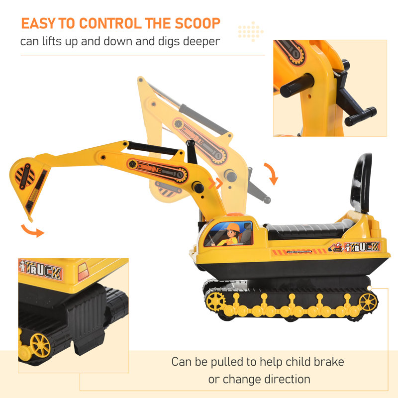 Yellow and Black Ride-On Excavator Toy with Storage Seat