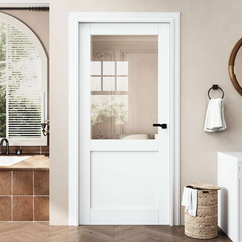 Porte de salle de bain en verre blanc, 36 po x 80 po