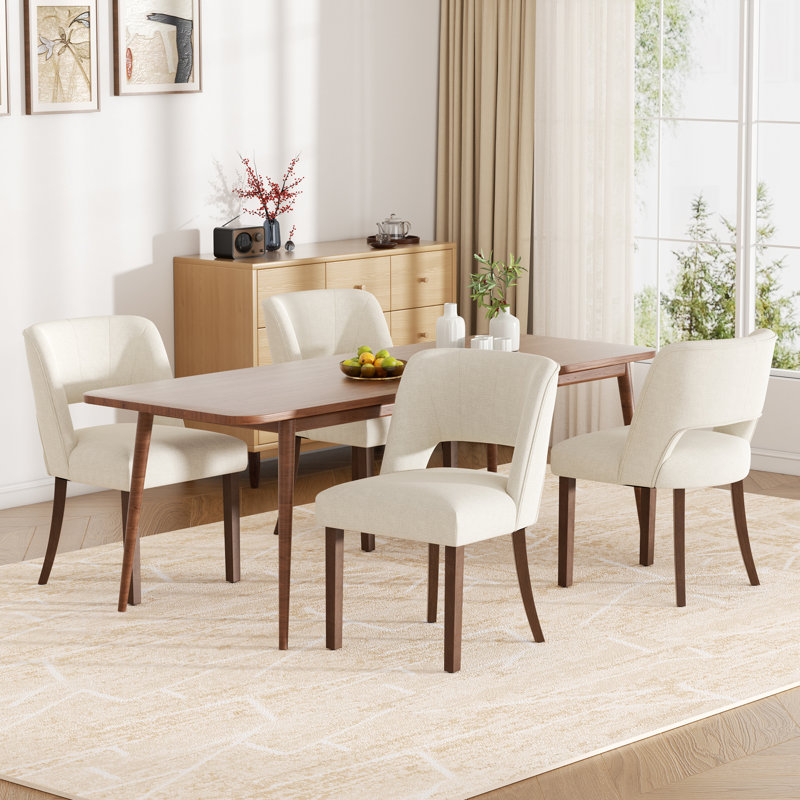 Upholstered Solid Wood Dining Side Chair, Beige