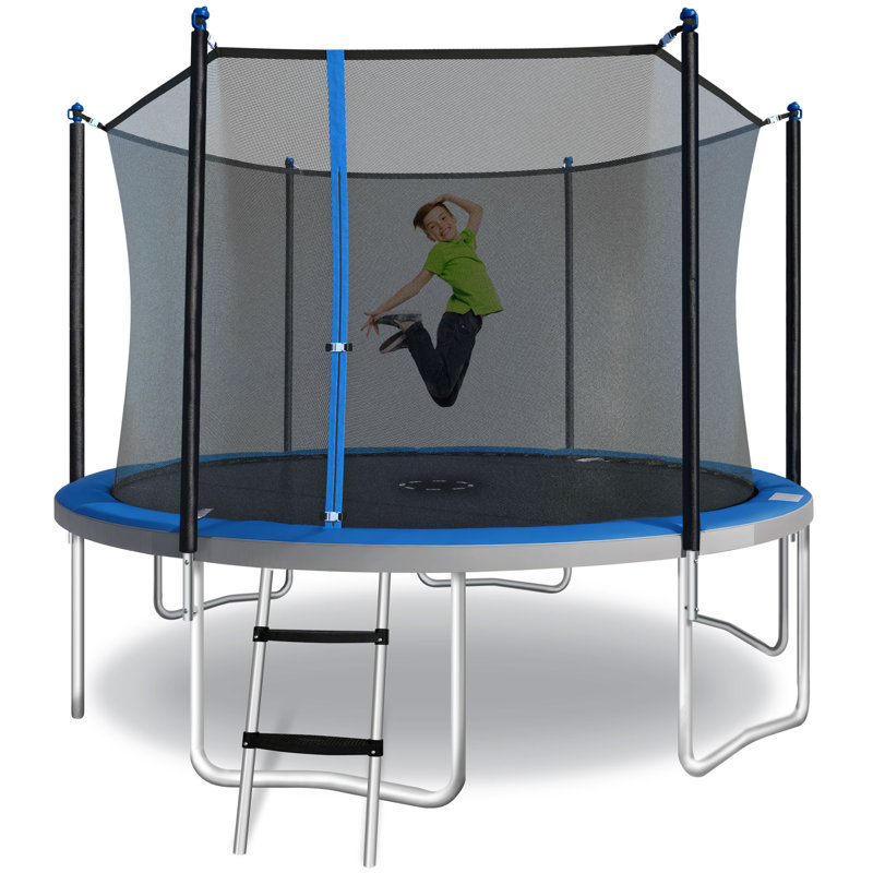 Sportspower TruJump 12' Round Trampoline with Safety Enclosure & with Lifetime Warranty on Jump Mat, Blue