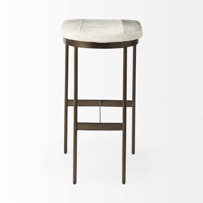 Tabouret de bar et de comptoir Adela, Laiton, Tabouret de bar (siège d’une hauteur de 30 po), Cuir de vache gris