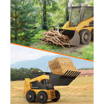 Fourches à palettes pour pinces à débris, fixation à fourche robuste à 7 branches de 34 pouces pour seaux de 68 à 84 po, capacité de 5 500 lb avec adaptateur à fixation rapide, noir