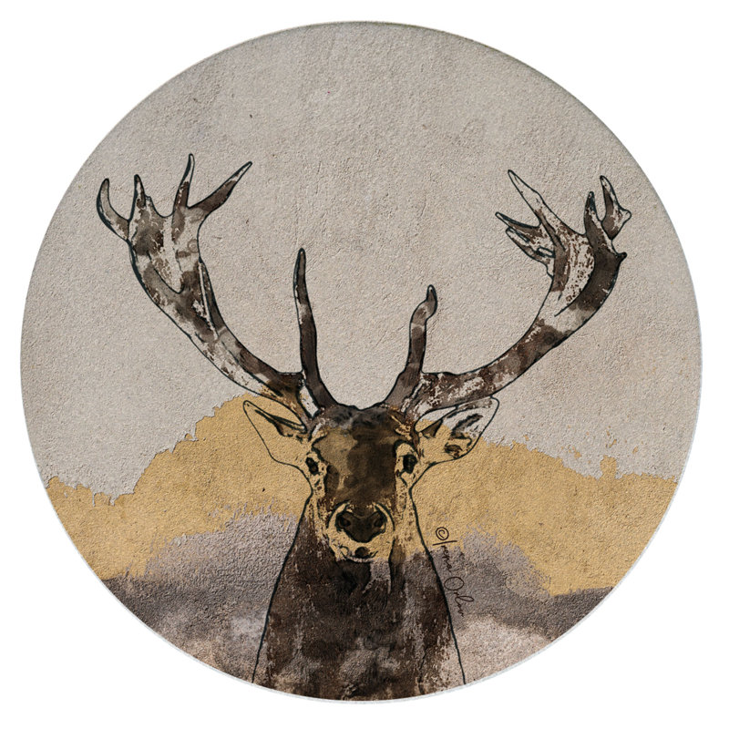 Ensemble de 4 sous-verres ronds en grès naturel Millet Pines Whitetail Buck