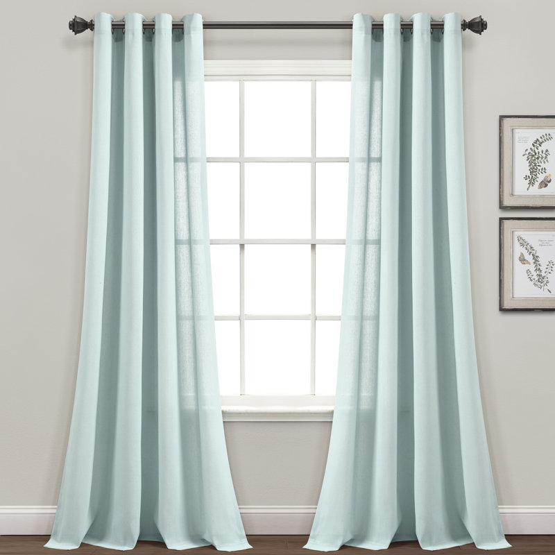 Cotton Blend Semi Sheer Curtain Pair, Blue