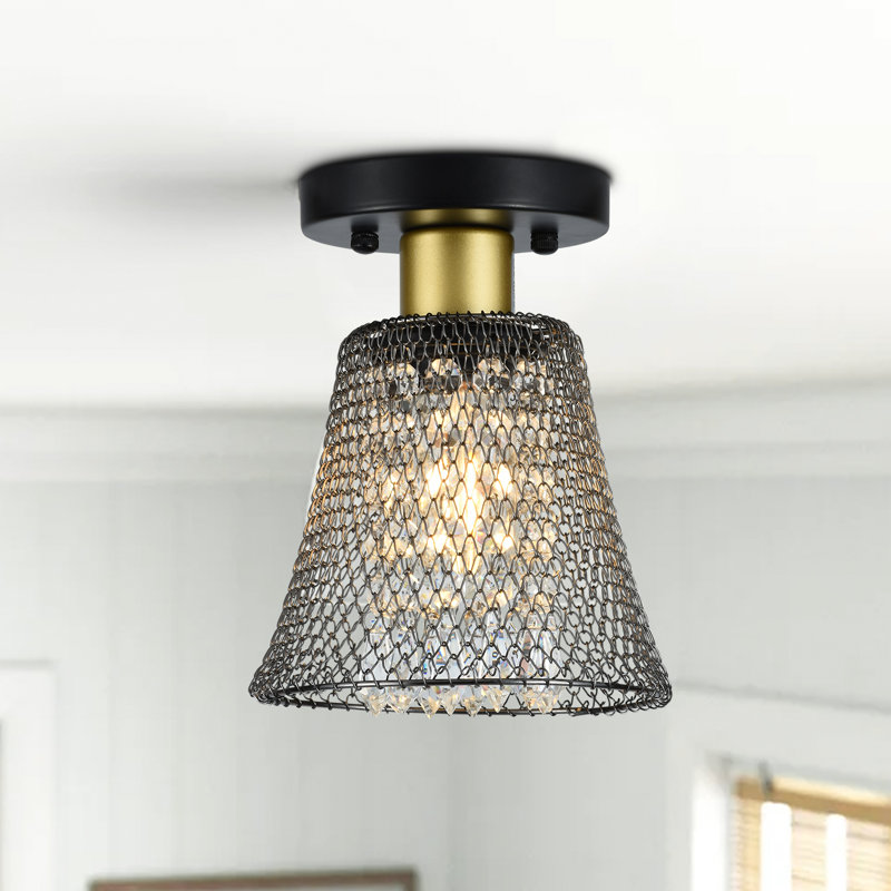 Plafonnier encastré conique simple à 1 lumière de 6,3 po avec accents en cristal Omro