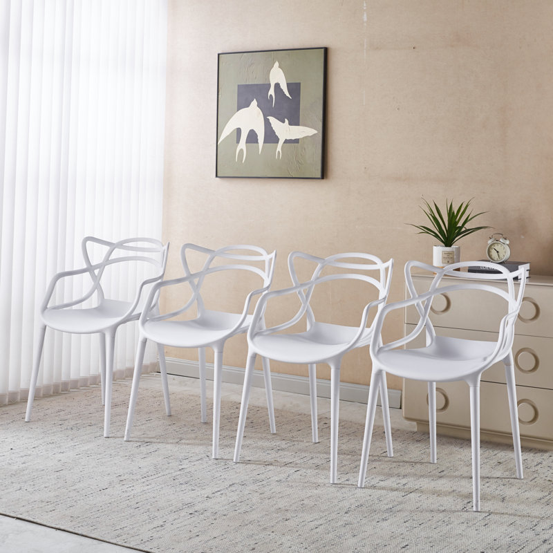 Chaises de salle à manger en plastique avec design moderne, ensemble de 4, Blanc