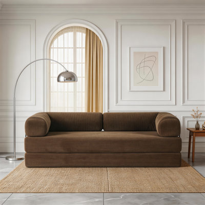 Boneless Upholstered Compression Corduroy Convertible Sleeper Sofa Bed - Foldable Floor Couch With No Assembly