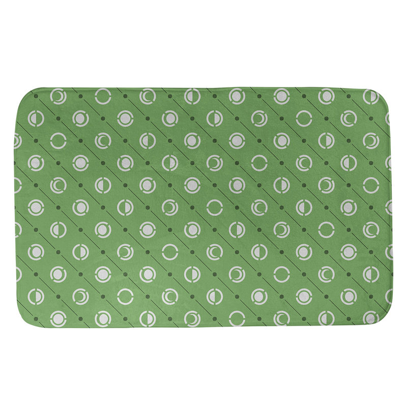Tapis de bain géométrique antidérapant en microfibre Moon phases, l 17 po x L 24 po, Vert/noir