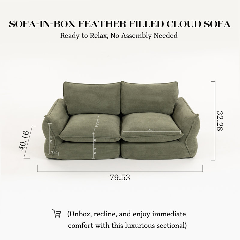 Boneless 81'' Oversized Down Blend Sofa, Cushions Filled with a Feather Blend , Modern Comfort Sofa for Living Room