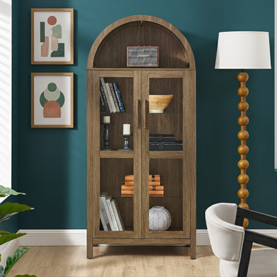    67" Arched Curio Cabinet with LED Lighting and Tempered Glass Doors - Matte Brown