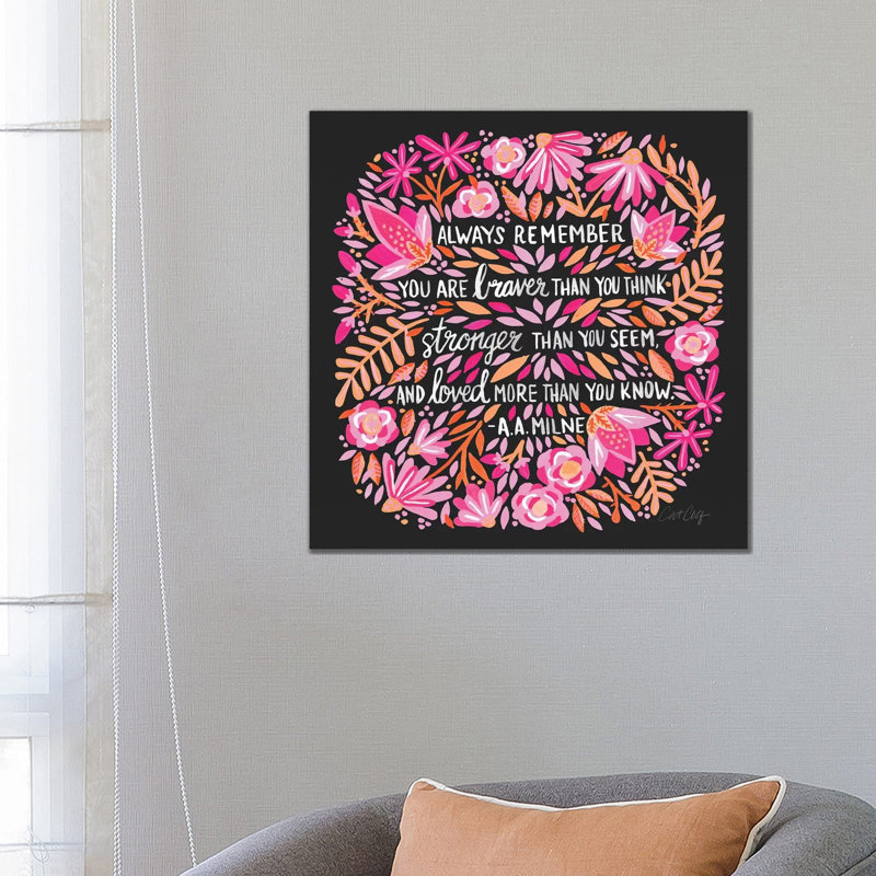 Always Remember, Pink & Charcoal by Cat Coquillette - Wrapped Canvas Print