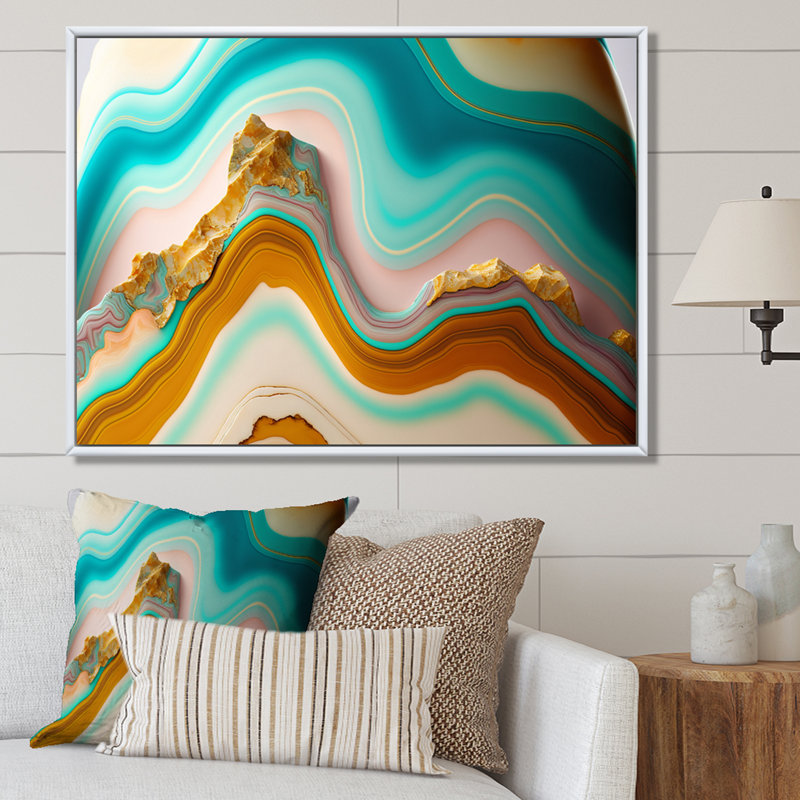 Liquide Harmony agate turquoise sur toile, H 12 po x l 20 po x P 1 po, Cadre flottant blanc