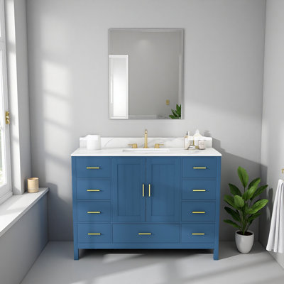 48" Bathroom Vanity Base Cabinet with 2 Soft-Close Double Doors & 9 Smooth Drawers with Slides