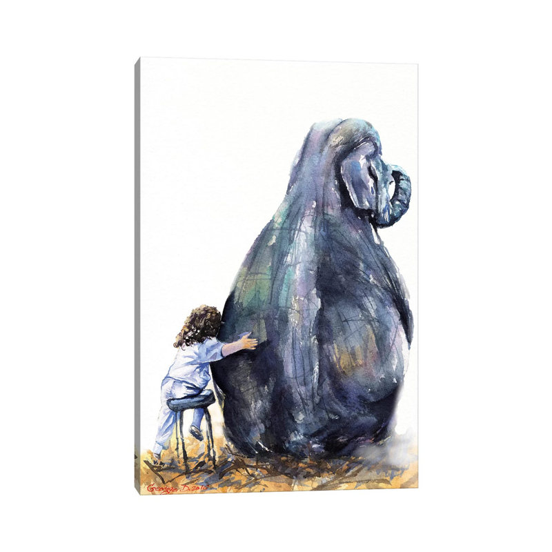 «Elephant and Girl» par George Dyachenko - peinture sur toile tendue, H 26 po x l 18 po x 1,5 po