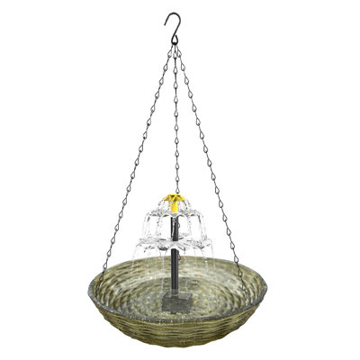 birdfeeder products Hanging Bath - Bath Bowl With Solar Pump - Mount Metal Bath Bowl Powered By Water Pump For Outdoor Garden - Solar Powered