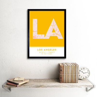 Los Angeles City Map Los Angeles Yellow - Single Picture Frame Typography