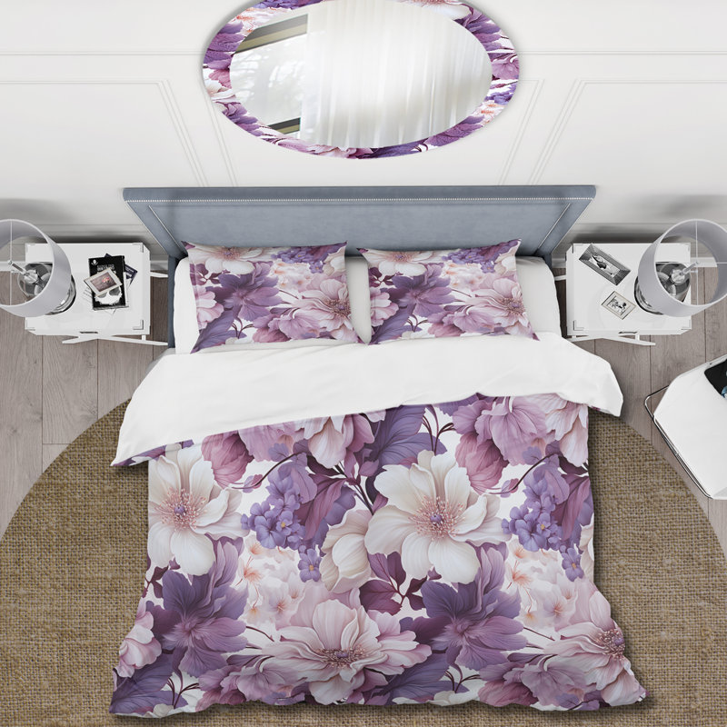 Orchid Dream Tropical Pattern II Floral Duvet Cover, Queen Duvet Cover + 2 Standard Shams