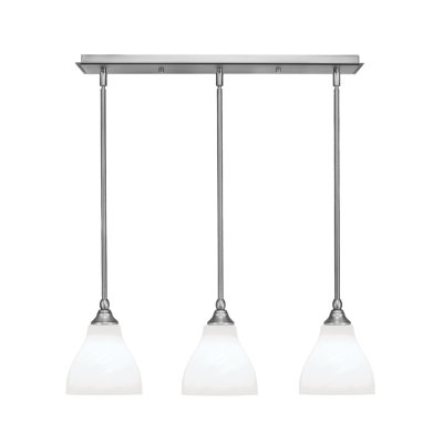 3 Light Stem Hung Linear Pendalier With 6.25" White Marble Glass