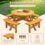 Table de pique-nique en bois pour 8 personnes, table de camping en plein air avec siège, jardin, bricolage avec 4 bancs intégrés, capacité de 2220 lb - Naturel