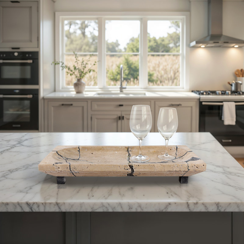 Sagebrook Home 18" Gorda Crackle Travertine Tray
