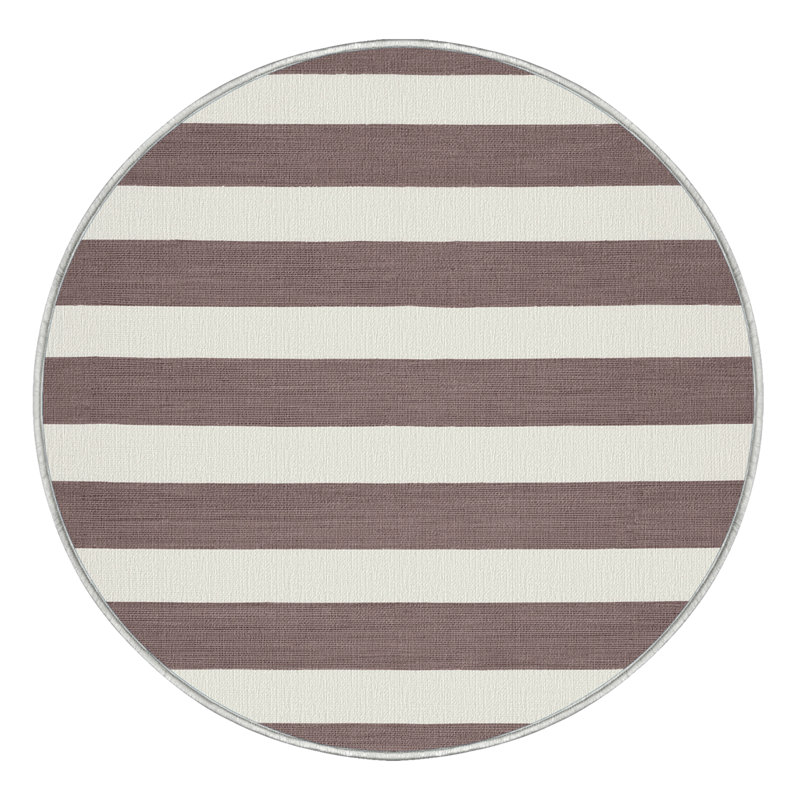 Tapis blanc à rayures horizontales lavable à la machine, Rond 3 pi