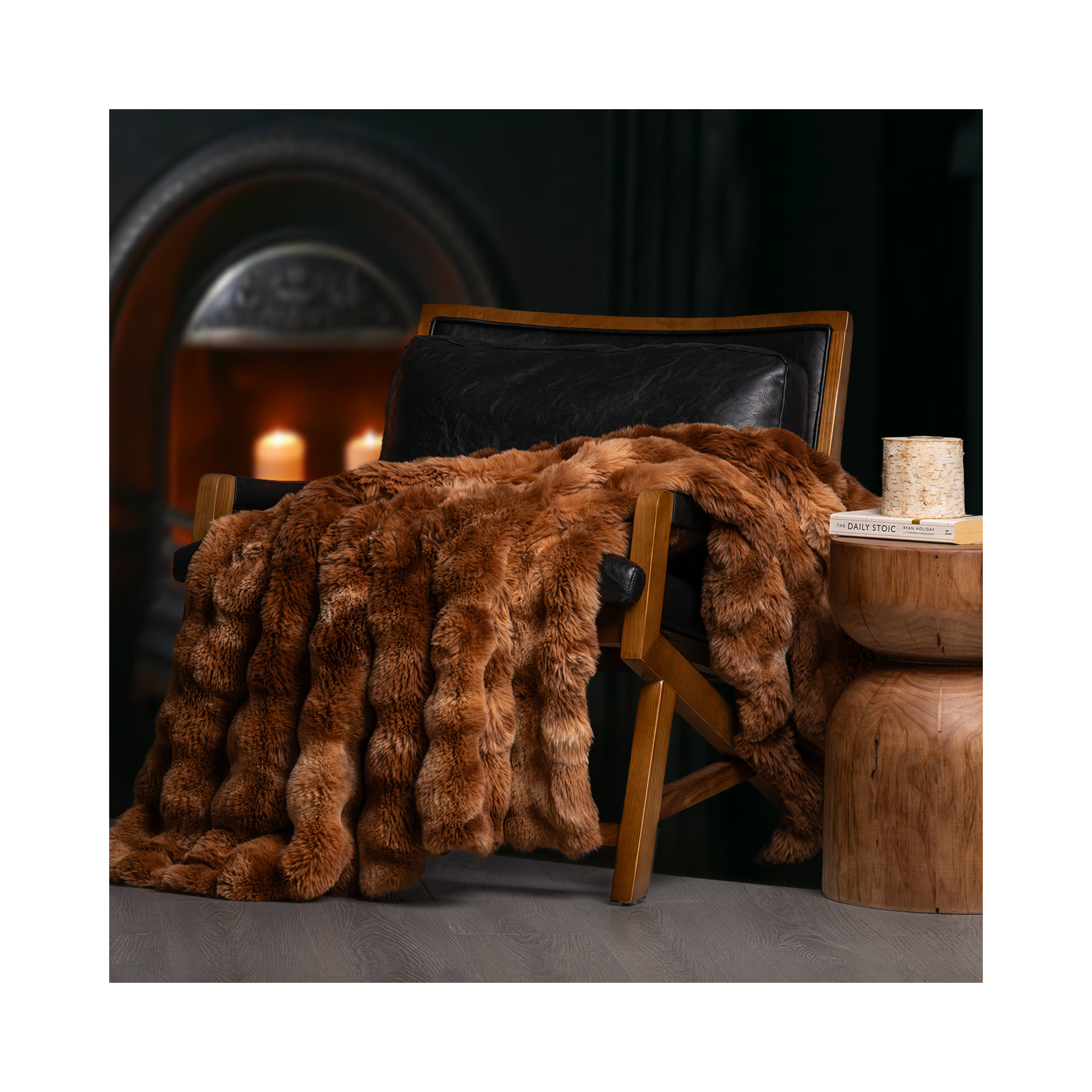Ridgeline Faux Fur Throw Blanket, Lion Caramel, 80" L x 60" W