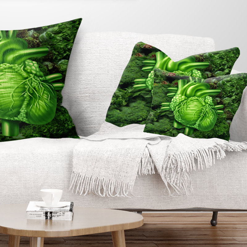 Coussin vert avec cœur en santé vert, Rectangulaire, 12 po x 20 po