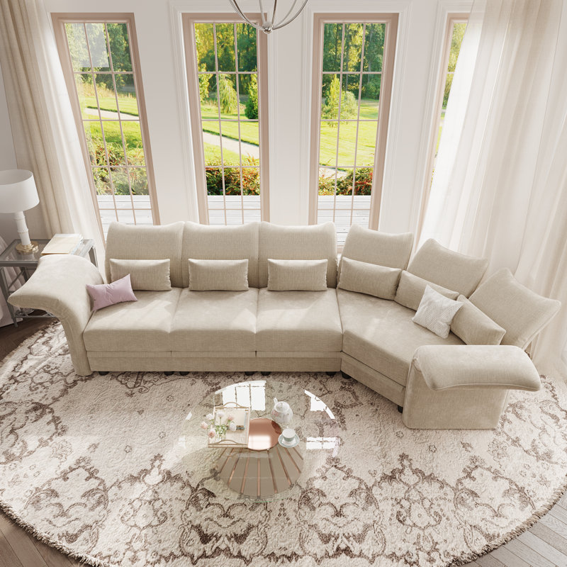 Osvaldas 122'' 11 - Piece Upholstered Sectional With Storage, Ivory Velvet