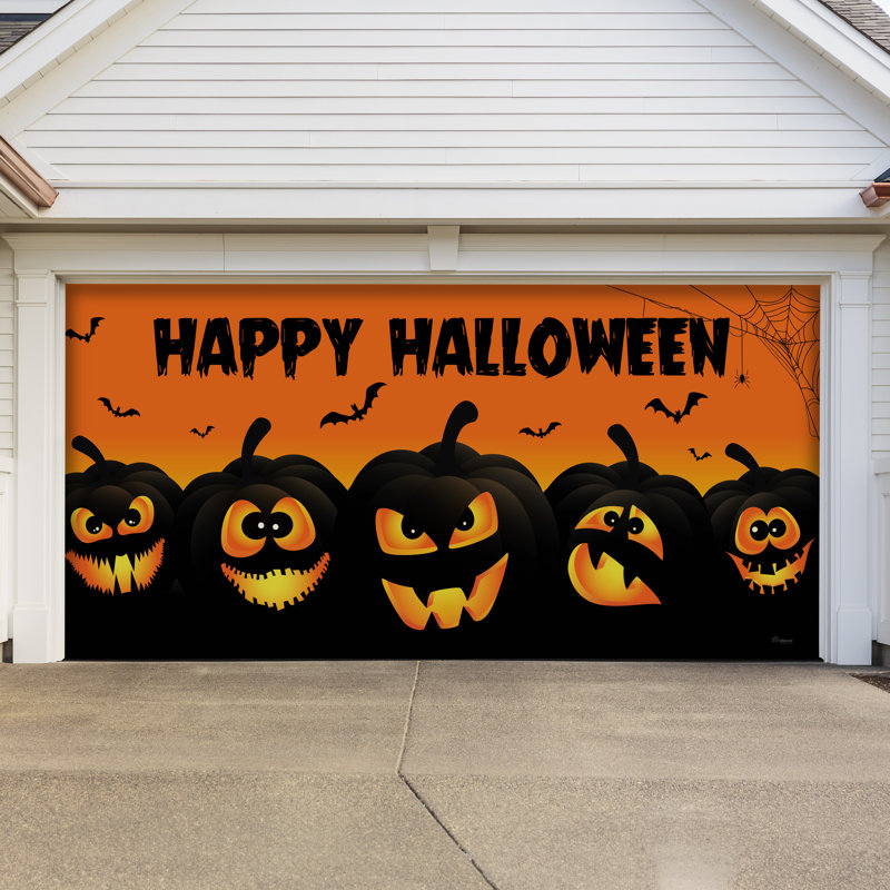 Bannière de porte de garage double Jack O'Lantern 7 pi x 16 pi - Décorations d'extérieur