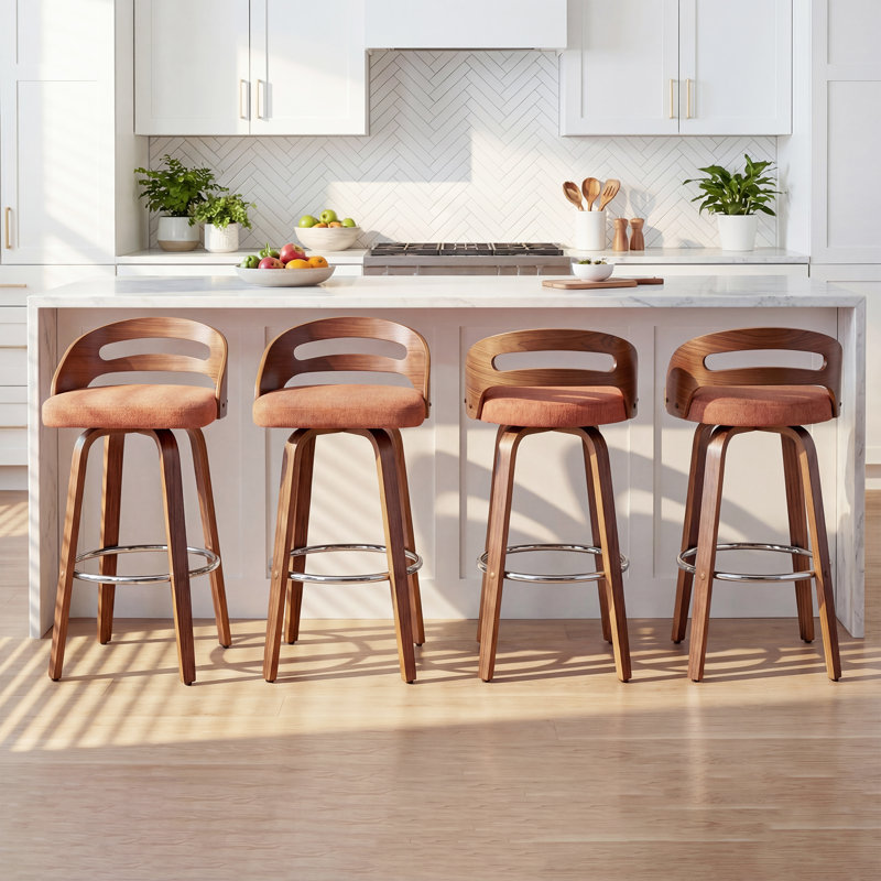 Mahtab Swivel Upholstered Counter Stool, Orange, Bar Stool (77cm Seat Height)