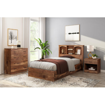 Twin Headboard and Platform Bed with Drawers
