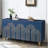 Modern Fluted Sideboard Buffet With Storage, Curve Element With Strict Lines, 4 Doors Storage Cabinet With Adjustable Shelves For Kitchen, Dining Room, Living Room (Navy Blue)