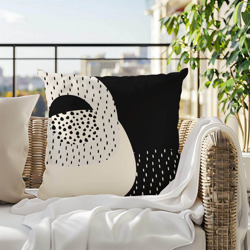 Coussin carré intérieur / extérieur pia, H 19 po x l 19 po, Blanc cassé / noir