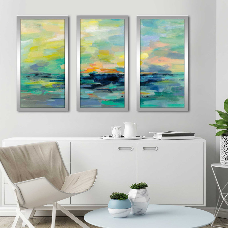 Pacific Beach - peinture sur cadre 3 pièces, L 52,5 po x H 33,5 po x P 1 po