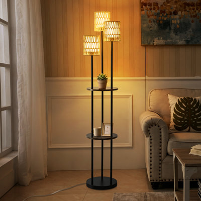 Lampe de table sur pied 65 "avec 3 lumières et double abat-jour 65 po pour salon, chambre à coucher, bureau, bureau