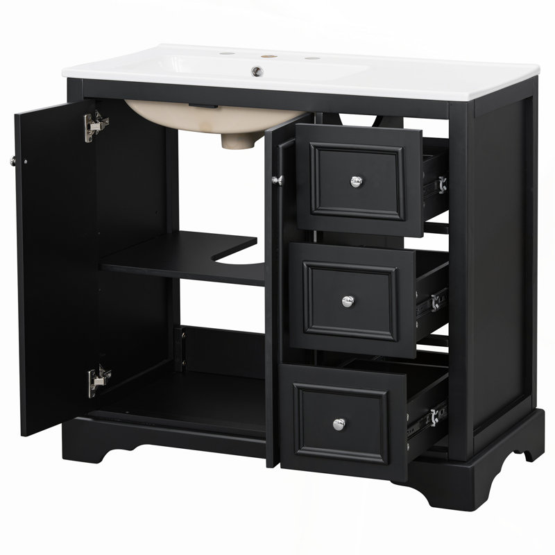 Meuble-lavabo transitionnel de 36 pouces avec lavabo en céramique, portes à fermeture douce et grand espace de rangement pour les salles de bain modernes